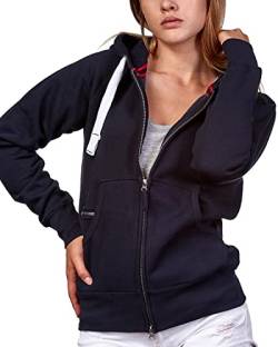 Mivaro Damen Sweatjacke Winter Sweatshirt mit langem Reißverschluss Kapuzenjacke Basic Sweatshirtjacke, Größe:XXL, Farbe:Dunkelblau von Mivaro