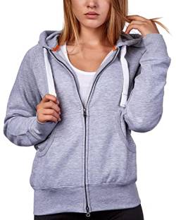 Mivaro Damen Sweatjacke Winter Sweatshirt mit langem Reißverschluss Kapuzenjacke Basic Sweatshirtjacke, Größe:XXL, Farbe:Grau meliert von Mivaro