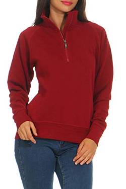 Mivaro Damen Troyer Pullover halber Reißverschluss ohne Kapuze mit Stehkragen, 1/4 Zip, Größe:L, Farbe:Bordeaux von Mivaro