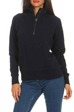 Mivaro Damen Troyer Pullover halber Reißverschluss ohne Kapuze mit Stehkragen, 1/4 Zip, Größe:L, Farbe:Dunkelblau von Mivaro