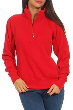 Mivaro Damen Troyer Pullover halber Reißverschluss ohne Kapuze mit Stehkragen, 1/4 Zip, Größe:L, Farbe:Rot von Mivaro