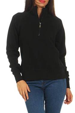Mivaro Damen Troyer Pullover halber Reißverschluss ohne Kapuze mit Stehkragen, 1/4 Zip, Größe:L, Farbe:Schwarz von Mivaro