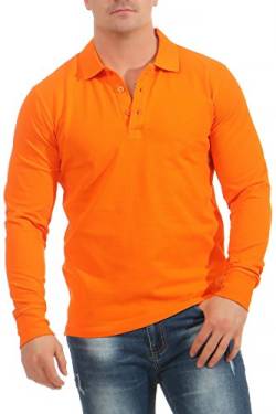 Mivaro Herren Langarmshirt Poloshirt Langarm Hemd Longsleeve Polo Shirt, Größe:3XL, Farbe:Orange von Mivaro