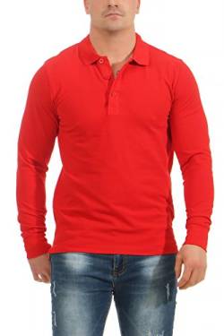 Mivaro Herren Langarmshirt Poloshirt Langarm Hemd Longsleeve Polo Shirt, Größe:3XL, Farbe:Rot von Mivaro