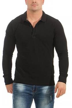 Mivaro Herren Langarmshirt Poloshirt Langarm Hemd Longsleeve Polo Shirt, Größe:3XL, Farbe:Schwarz von Mivaro