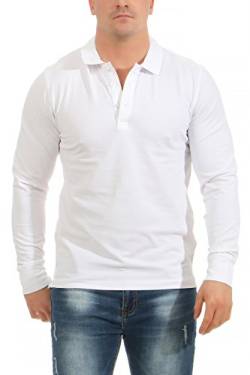 Mivaro Herren Langarmshirt Poloshirt Langarm Hemd Longsleeve Polo Shirt, Größe:3XL, Farbe:Weiß von Mivaro