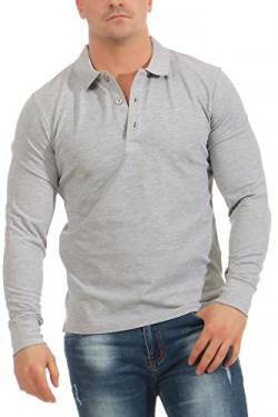 Mivaro Herren Langarmshirt Poloshirt Langarm Hemd Longsleeve Polo Shirt, Größe:XXL, Farbe:Grau meliert von Mivaro