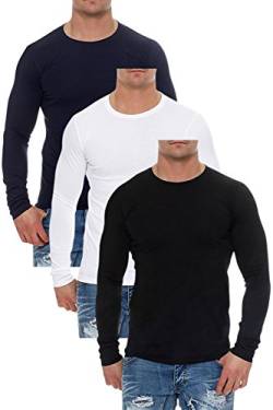 Mivaro Herren Langarmshirts mit Rundhals-Ausschnitt, Longsleeves für Sport und Freizeit, 3er Pack, Größe:M, Farbe:Schwarz/Dunkelblau/Weiß von Mivaro