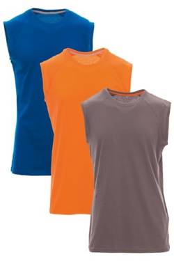 Mivaro Herren Shirt ohne Ärmel 3er Pack Set Basic Fitness Tank-Top ärmellos, Größe:S, Farbe:3er Pack Blau/Orange/Anthrazit von Mivaro