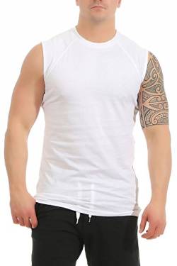 Mivaro Herren Shirt ohne Ärmel - Tank-Top - Muscle Shirt - Muskelshirt - Achselshirt - T-Shirt ohne Arm, Größe:L, Farbe:Weiß von Mivaro