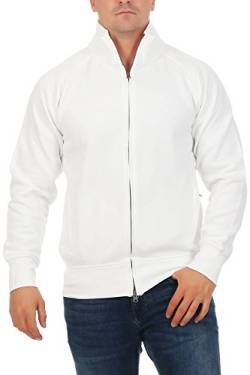 Mivaro Herren Sweatjacke ohne Kapuze mit Stehkragen Zip Hoodie, Größe:4XL, Farbe:Weiß von Mivaro