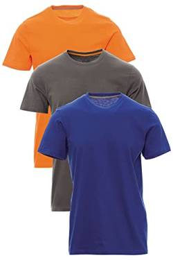Mivaro Herren T-Shirt Set 3er Pack Basic Shirt Kurzarm atmungsaktiv, Größe:L, Farbe:3er Pack Blau/Orange/Anthrazit von Mivaro