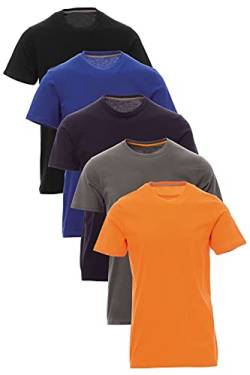 Mivaro Herren T-Shirt Set 5er Pack Basic Shirt Kurzarm atmungsaktiv, Größe:4XL, Farbe:5er Pack Schwarz/Blau/Dunkelblau/Anthrazit/Orange von Mivaro