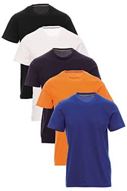 Mivaro Herren T-Shirt Set 5er Pack Basic Shirt Kurzarm atmungsaktiv, Größe:4XL, Farbe:5er Pack Schwarz/Weiß/Dunkelblau/Orange/Blau von Mivaro