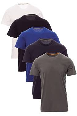 Mivaro Herren T-Shirt Set 5er Pack Basic Shirt Kurzarm atmungsaktiv, Größe:L, Farbe:5er Pack Weiß/Anthrazit/Dunkelblau/Schwarz/Blau von Mivaro