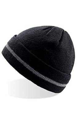 Mivaro Herren Warnschutz-Mütze Beanie reflektierend, Größe:Einheitsgröße, Farbe:Schwarz von Mivaro