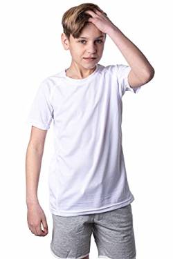 Mivaro Jungen Sport Shirt Trikot Funktionsshirt Laufshirt Fußball Training Tshirt, Größe:110/116, Farbe:Weiß von Mivaro