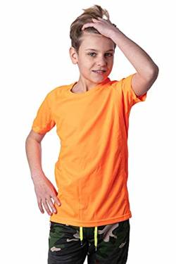 Mivaro Jungen Sport Shirt Trikot Funktionsshirt Laufshirt Fußball Training Tshirt, Größe:122/128, Farbe:Neonorange von Mivaro