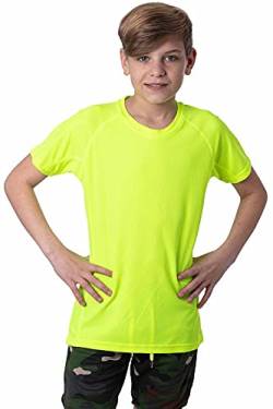 Mivaro Jungen Sport Shirt Trikot Funktionsshirt Laufshirt Fußball Training Tshirt, Größe:134/140, Farbe:Neongelb von Mivaro