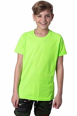 Mivaro Jungen Sport Shirt Trikot Funktionsshirt Laufshirt Fußball Training Tshirt, Größe:134/140, Farbe:Neongrün von Mivaro