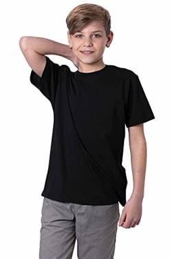 Mivaro Jungen T-Shirt Kurzarm Basic Shirt einfarbig Uni Shirt, Größe:110/116, Farbe:Schwarz von Mivaro