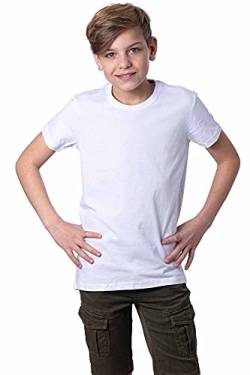 Mivaro Jungen T-Shirt Kurzarm Basic Shirt einfarbig Uni Shirt, Größe:134/140, Farbe:Weiß von Mivaro