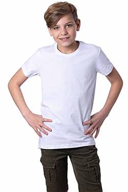 Mivaro Jungen T-Shirt Kurzarm Basic Shirt einfarbig Uni Shirt, Größe:158/164, Farbe:Weiß von Mivaro