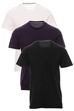 Mivaro Jungen T-Shirt Set 3er Pack Kinder Basic Shirt Kurzarm, Größe:122/128, Farbe:3er Pack Schwarz/Weiß/Dunkelblau von Mivaro