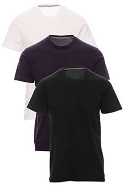 Mivaro Jungen T-Shirt Set 3er Pack Kinder Basic Shirt Kurzarm, Größe:146/152, Farbe:3er Pack Schwarz/Weiß/Dunkelblau von Mivaro