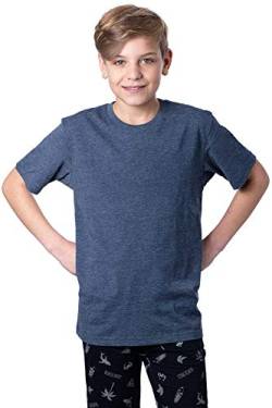 Mivaro Jungen T-Shirt mit Rundhals meliert einfarbig Bügelfrei, Größe:116, Farbe:Dunkelblau von Mivaro