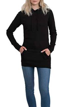 Mivaro Langer Damen Pullover, Long-Pullover mit Kapuze, Long-Hoodie, Größe:L, Farbe:Schwarz von Mivaro