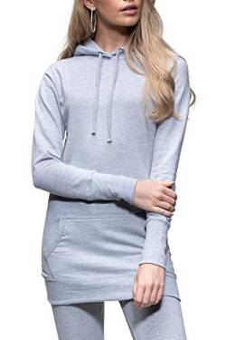 Mivaro Langer Damen Pullover, Long-Pullover mit Kapuze, Long-Hoodie, Größe:S, Farbe:Grau meliert von Mivaro