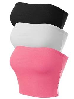 MixMatchy Damen Basic Casual Trägerlose Tube Top Packs, 3er-Pack – Schwarz/Weiß/Pink, Medium von MixMatchy