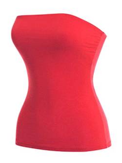 MixMatchy Damen Basic Solid Stretchy Baumwolle Lang Bandeau Tube Top, Dunkelrot, X-Groß von MixMatchy