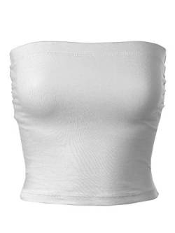 MixMatchy Damen Basic Solid Stretchy Baumwolle Lange Bandeau Tube Top, Weiss/opulenter Garten, Klein von MixMatchy