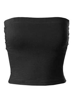 MixMatchy Damen Basic Solid Stretchy Baumwolle Lange Bandeau Tube Top - Schwarz - Klein von MixMatchy