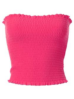 MixMatchy Damen Blumendruck gesmokter Salatrand Crop Tube Top, J Hot Pink, Mittel von MixMatchy
