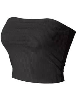 MixMatchy Damen Casual Trägerlos Basic Sexy Tube Top, Schwarz (Rib-Strick), Mittel von MixMatchy