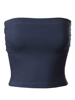 MixMatchy Damen Causal Strapless Basic Sexy Tube Top, Marineblau, Mittel von MixMatchy