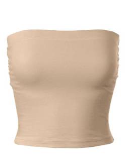 MixMatchy Damen Causal Trägerlos Basic Backless Tube Top Pack, Khaki, Klein von MixMatchy