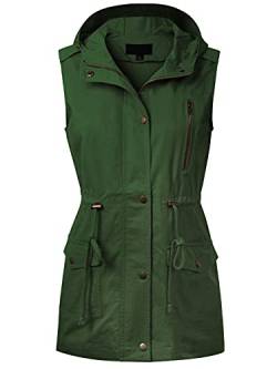 MixMatchy Damen-Jacke mit Kordelzug, leicht, lockere Passform, ärmellos, F Army Green, L von MixMatchy
