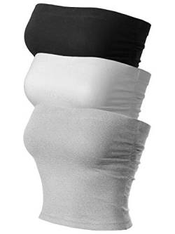 MixMatchy Damen Lässiges trägerloses Doppellagiges Basic Sexy Tube Top - Pack, 3er-Pack – Schwarz/Grau/Weiß, Klein von MixMatchy