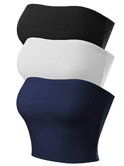 MixMatchy Damen-Top, leger, trägerlos, doppellagig, sexy, Schlauch-Top, Pack, 3er-Pack – Schwarz/Weiß/Marineblau, Klein von MixMatchy