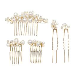 5 Stück künstliche Perlen-Slippins für Damen, Party, Mode, Brautschmuck, Grabschmuck(Gold) von Mixoro