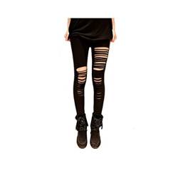 Miya® schwarz Punk Fashion Ripped Leggings, Zerissen Look, Netz Tattoo, Strumpfhose, 32/34/36/38/40/42 Einheitsgröße von Miya