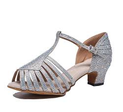 Damen Glitzer Tanzschuhe T-Spange Braut Hochzeit Partei Schuhe L558 Silber EU 37 von Miyoopark