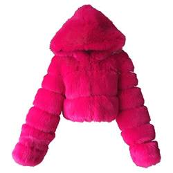 Mizily Damen Mantel Winter Elegant Warm Faux Fur Kunstfell Jacke Kurz Mantel Coat Winterjacke Wintermantel(Hot Pink,XL) von Mizily