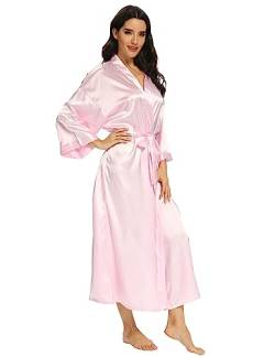 MizzGenio Damen-Bademantel aus Seide, leicht, lang, Satin, volle Länge, Nachtwäsche, Pure Pink, XXL/3XL von MizzGenio