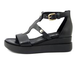 Mjus Damen-Sandalen aus schwarzem Leder mit Nieten, mittlerer Keilabsatz 5 cm, T18014, Schwarz , 41 EU von Mjus