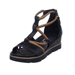 Mjus Damen Sandalette 6003 Keilsandalette Leder Schwarz (Nero/Mustard) Größe 37 EU von Mjus